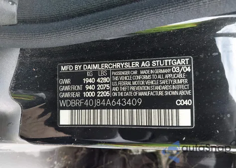 2004 Mercedes-Benz C 230 Kompressor Sport/Sport из США, поврежденный, VIN WDBRF40J84A643409